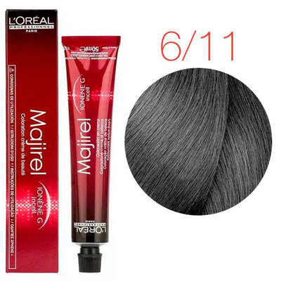 L'Oreal Professionnel Majirel High Resist - Крем-краска Мажирель Ионен G и incell 6.11 тёмный блондин пепельный (интенсивный) 50 мл